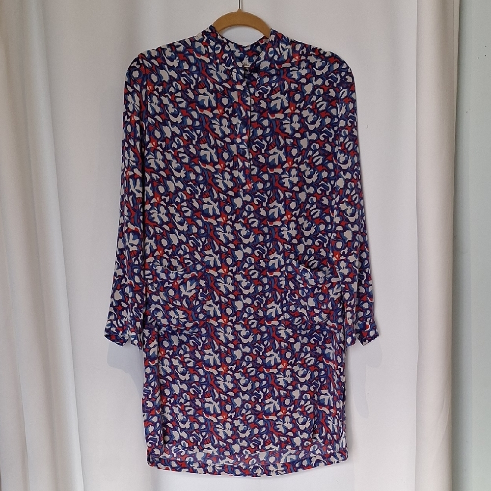 Tucker Blue and Red Patterned Long Sleeve Dress